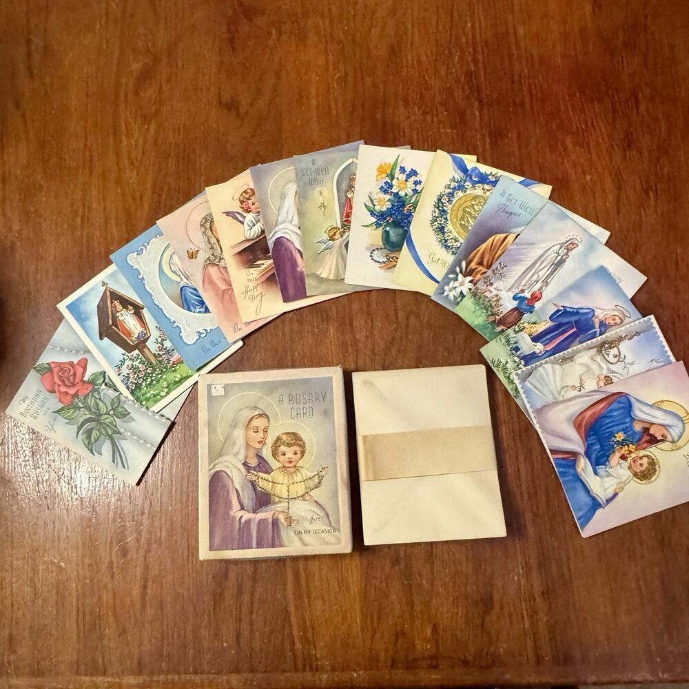 Vintage 1940s-50s Catholic Rosary Cards Dominican Fathers 12 Cards 9 Envelopes